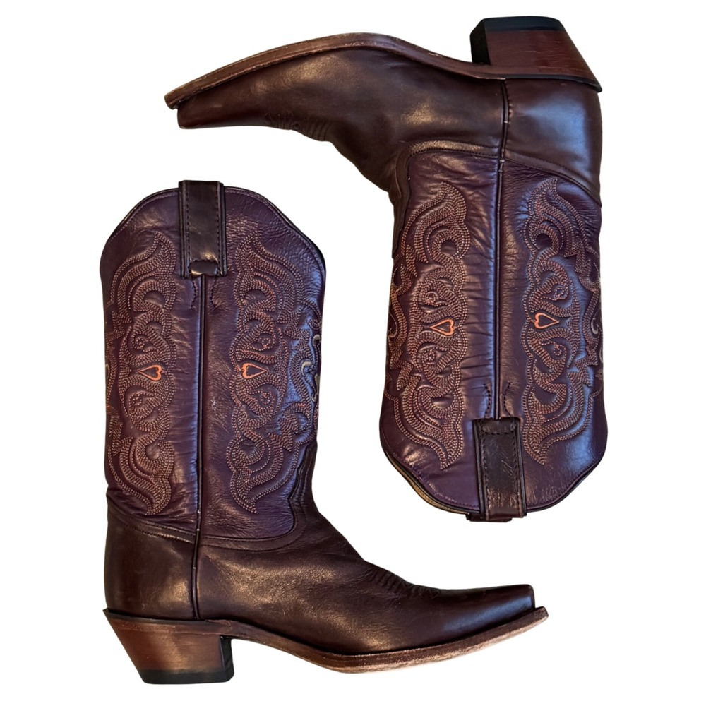 Tony Lama Womens 7 Burgundy Leather Embroidered Western Cowboy Boots VF 3281